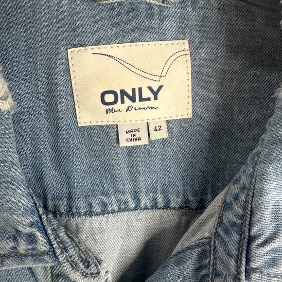 ONLY Blue Denim Milton Destroyed Button Down Shirt - Picture 3 of 4